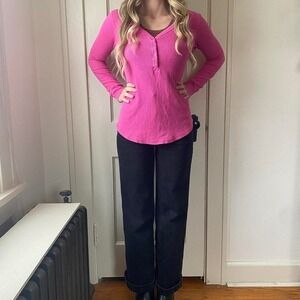 Vintage 90s y2k pink long sleeve Henley shirt